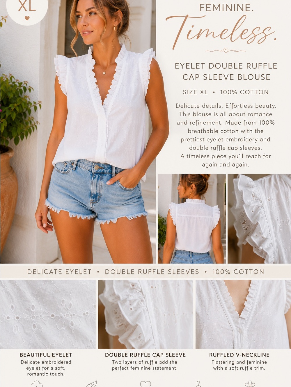 J.Crew Romantic Broderie Anglaise Ruffle Top | XL | 100% Cotton | Cottagecore - Picture 4 of 13